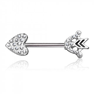 Piercing téton flèche de coeur pavée de strass
