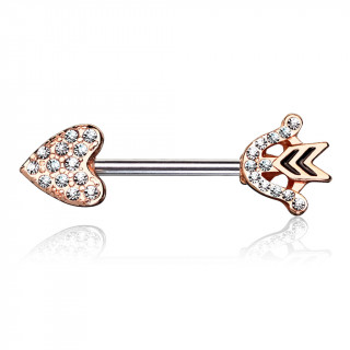 Piercing tton flche de coeur pave de strass - Cuivr