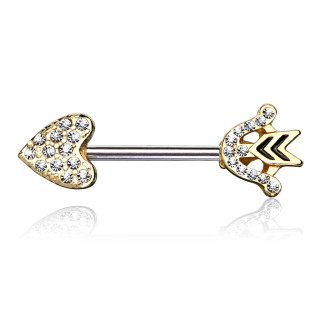 Piercing tton flche de coeur pave de strass - Dor