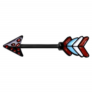 Piercing téton flèche noire à empennage rouge, bleu et blanc