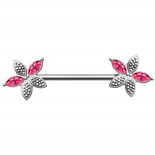 Piercing téton fleurs chics à pétales de zirconiums roses