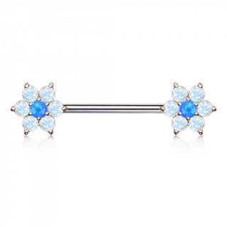 Piercing tton  fleurs de cristal et Opale  perles cuivres - bleu