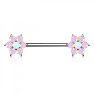 Piercing tton  fleurs de cristal et Opale  perles cuivres - rose et blanc