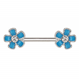 Piercing tton fleurs emailles bleues serties