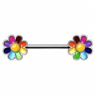 Piercing tton  fleurs emailles multicolores