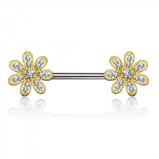 Piercing tton fleurs fantaisie dores paves de strass