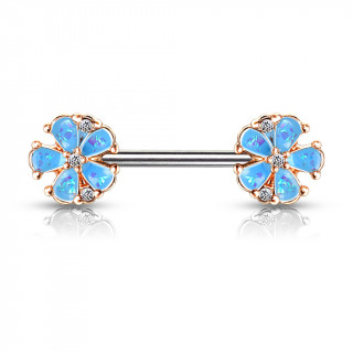 Piercing tton fleurs d'opale  bords cuivrs - Bleu