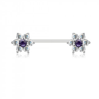 Piercing tton  fleurs strass - Clair et tanzanite