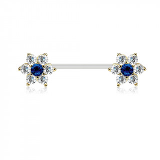 Piercing tton  fleurs strass - Dor, clair et bleu