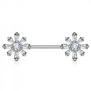 Piercing tton fleurs strass  ptales rectangulaires