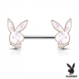Piercing tton Lapin Playboy Opale (officiel) - Blanc  contours cuivrs