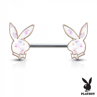 Piercing téton Lapin Playboy Opale (officiel) - Blanc à contours cuivrés