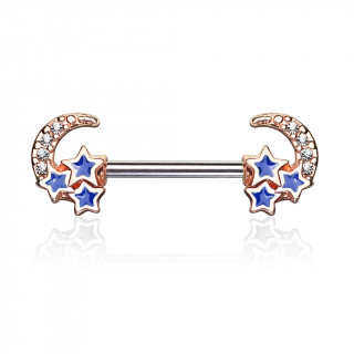 Piercing tton lunes cuivres  strass et toiles bleues