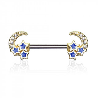 Piercing tton lunes dores  strass et toiles bleues