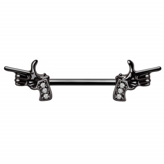 Piercing téton noir à pistolets révolver mains strass