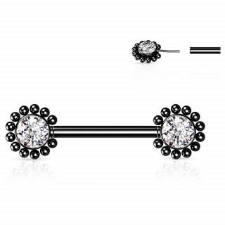 Piercing tton Noir push-in  fleurs strass perles