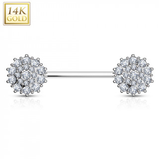 Piercing tton or blanc 14 carats  embouts ronds pavs de zirconiums