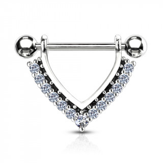 Piercing tton  ornement en "V" pav de strass - Clair