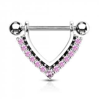 Piercing tton  ornement en "V" pav de strass - Rose