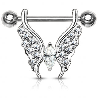 Piercing téton à papillon pavé de cristaux - Clair