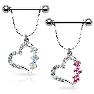 Piercing téton pendentif coeur fleuri
