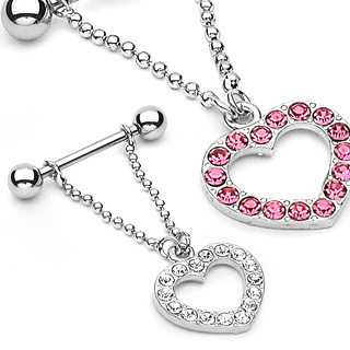 Piercing tton pendentif coeur pav de pierres