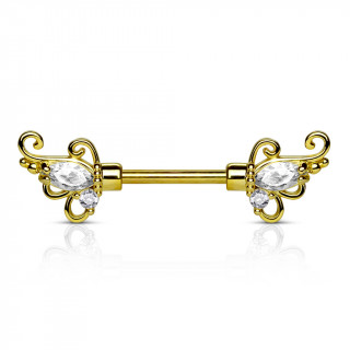 Piercing tton plaqu or  embouts floraux avec strass