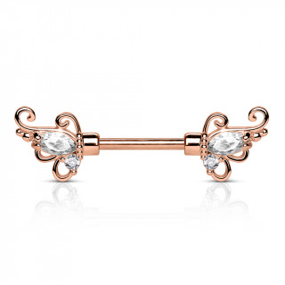 Piercing téton plaqué or rose à embouts floraux avec strass