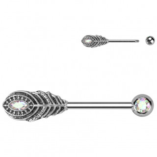 Piercing téton plume de Paon à zirconiums aurore boréale