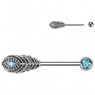 Piercing tton plume de Paon  zirconiums bleus