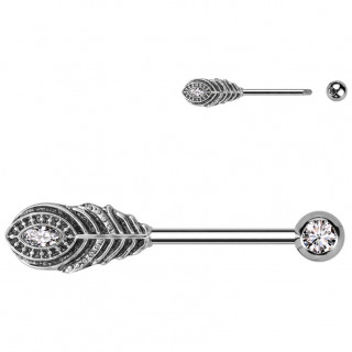 Piercing tton plume de Paon  zirconiums clairs