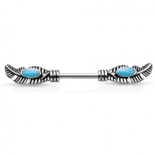 Piercing tton  plumes avec ovales emaills turquoise