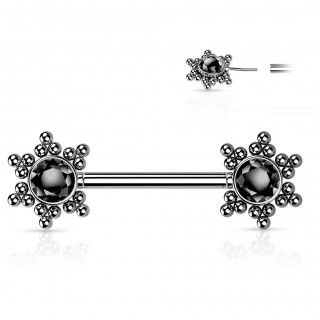 Piercing tton push-in  toiles de perles et strass - Noir