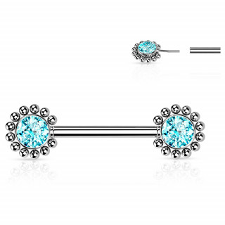 Piercing tton push-in  fleurs strass perles - bleu aqua