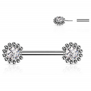 Piercing tton push-in  fleurs strass perles - clair