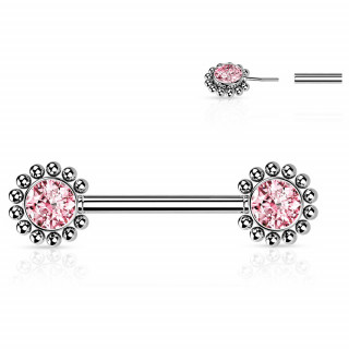 Piercing tton push-in  fleurs strass perles - rose