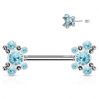 Piercing tton push-in  papillons strass - bleu aqua