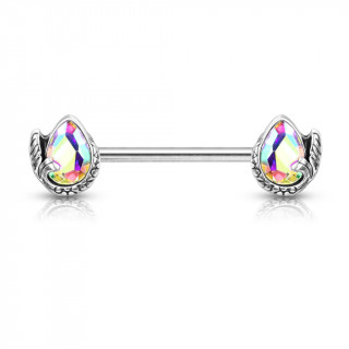 Piercing téton queue de sirène et oeuf de cristal - Aurore Boréale