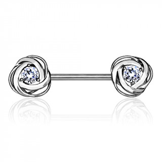 Piercing téton à roses en spirales à strass clairs
