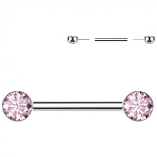 Piercing Téton Titane Push-in à demie-sphères serties de zirconiums roses
