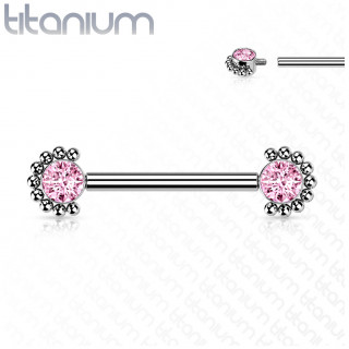 Piercing tton Titane  zirconiums roses perls (filetage interne)