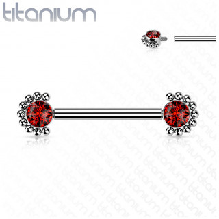 Piercing téton Titane à zirconiums rouges perlés (filetage interne)