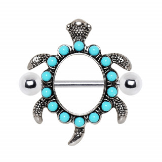 Piercing tton tortue de mer  perles bleu turquoise