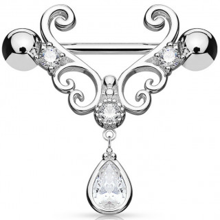 Piercing tton  trio de coeurs en spirales et goutte strass