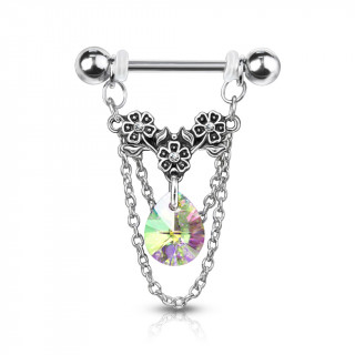 Piercing tton  trio de fleurs, chaines et cristal - Aurore Borale