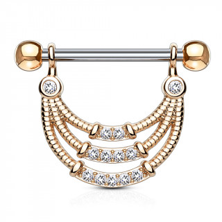 Piercing téton triple ligne courbée sertie style cordage - Cuivré