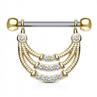 Piercing téton triple ligne courbée sertie style cordage - Doré