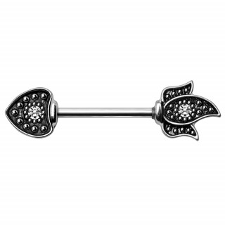 Piercing téton vintage flèche en coeur à flamme sertie