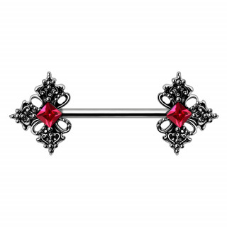 Piercing téton vintage style onemental à pierres losanges pourpres