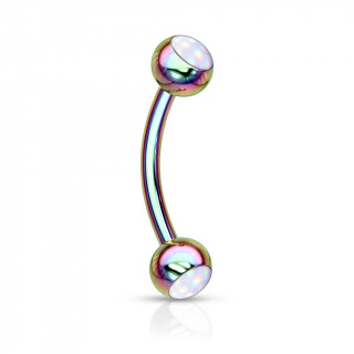 Piercing tige courbe acier arc en ciel serti epoxy